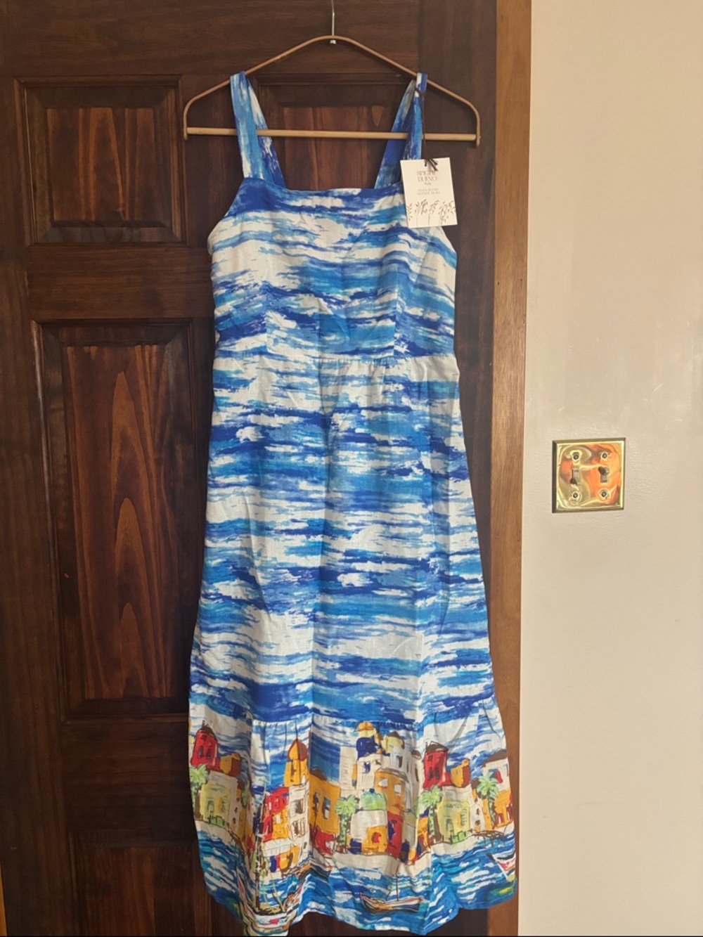 Blue Watercolor linen-cotton Sundress, NWT made in Italy